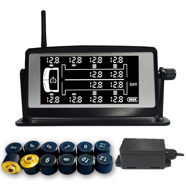Solar-Powered External Tire Pressure Monitoring System for 12-Wheel Trucks